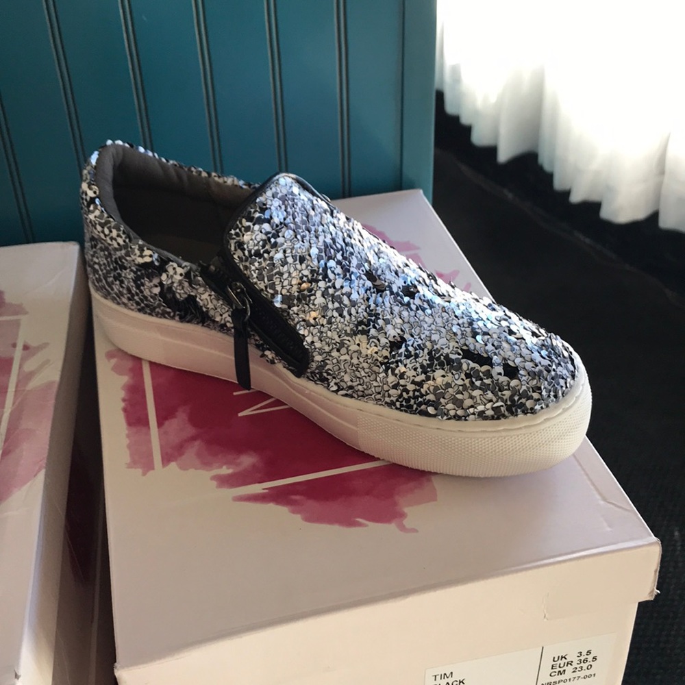 Not Rated Black/White Sequin Slip On Sneakers